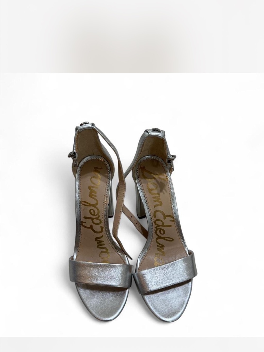 Sam Edelman Metallic Silver Open-Toe Block Heel Sandals